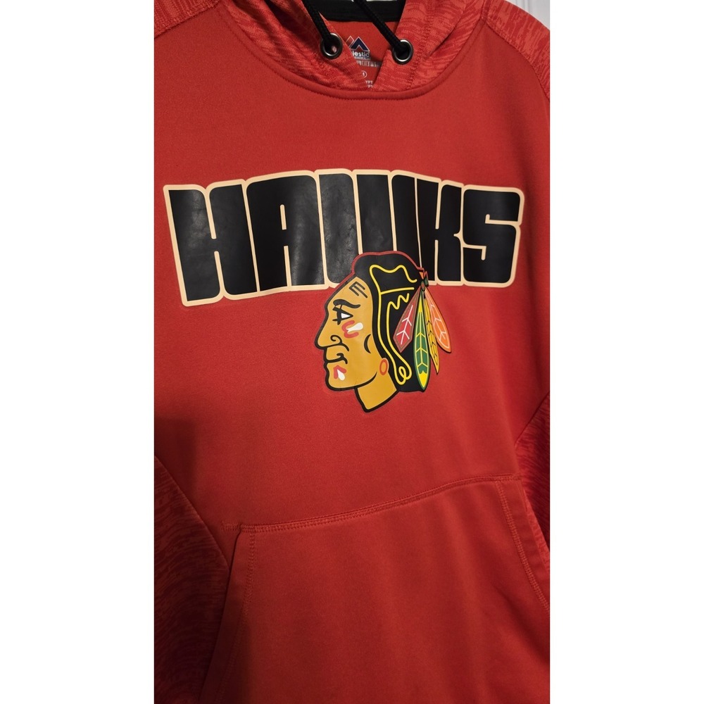 MAJESTIC Chicago Blackhawks Therma Base Red Hoodie Mens Medium NHL Hocker Fleece - Picture 2 of 9
